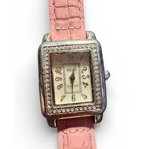 Ecclissi Sterling Silver Quartz Watch Pink Leather Band Diamond Bezel 22910